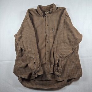 Woolrich Men's 2XL Orange Plaid Flannel Shirt Long Sleeve Button Down‎ Pocket